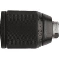 Black Makita keyless drill chuck with textured grip and metallic tip.