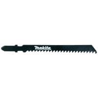 Black Makita jigsaw blade for wood with sharp teeth and brand logo in white.