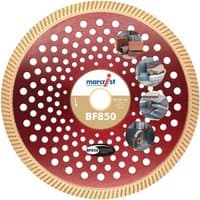 Red Marcrist BF850 Silentmax diamond blade, 230 x 22 mm, with perforated design and gold rim.