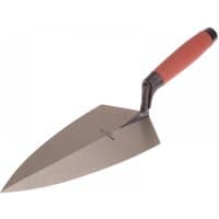 Philadelphia Pattern brick trowel with a 12-inch steel blade and red Durasoft handle.