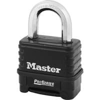 Black Master Lock 1178D padlock with die-cast zinc body, 4-digit combination, and silver shackle.
