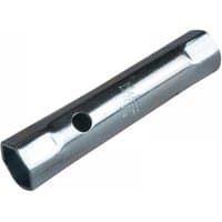Silver Melco TM19 metric box spanner, 20x21mm, 125mm long, hexagonal ends with a central hole for leverage.