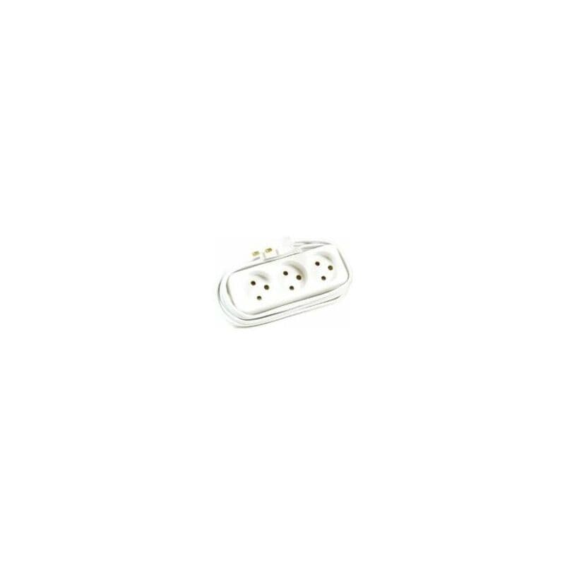 White power extension cord with three AC outlets, featuring a 5-meter length and a flexible design for convenient electrical access.