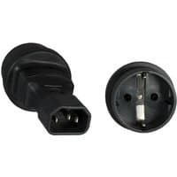 Black Microconnect C14 Type F power plug adapter with two round prongs and a rectangular socket.