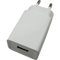 White Microconnect mobile device charger with USB port and two round prongs.