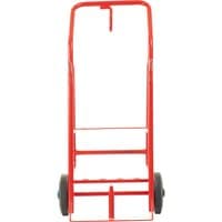 Red Milwaukee BRT Breaker Trolley with two black wheels and a sturdy metal frame.