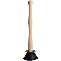 Wooden-handled plunger with a black rubber cup, 120mm diameter, designed for heavy-duty use by Monument.