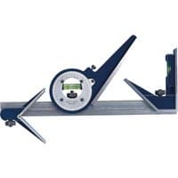 Blue and silver Moore and Wright precision combination set with protractor and spirit level.