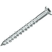 Silver Timco Multi Fix Countersunk Torx Masonry Screw with spiral threads and flat head.