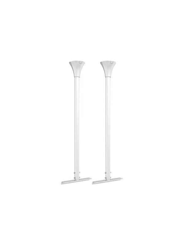 White floor-to-ceiling mounting kit featuring two sleek aluminum poles with a modern design, ideal for securing displays or screens.
