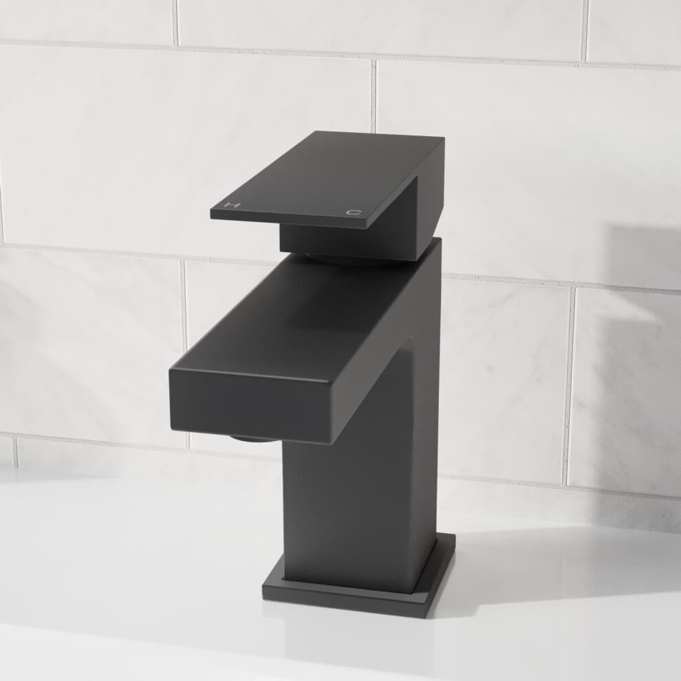 Nes Home Brayton Matte Black Square Basin Mono Mixer Tap with Waste - image 2