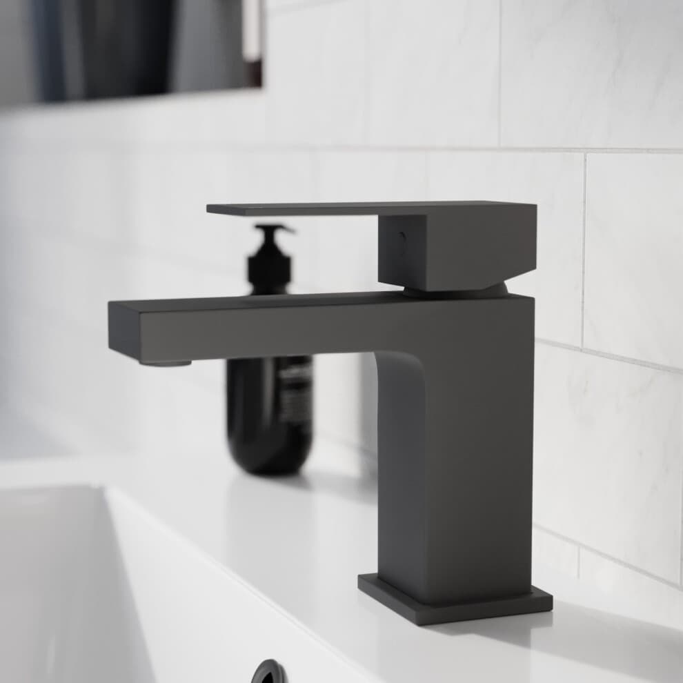 Nes Home Brayton Matte Black Square Basin Mono Mixer Tap with Waste - image 3