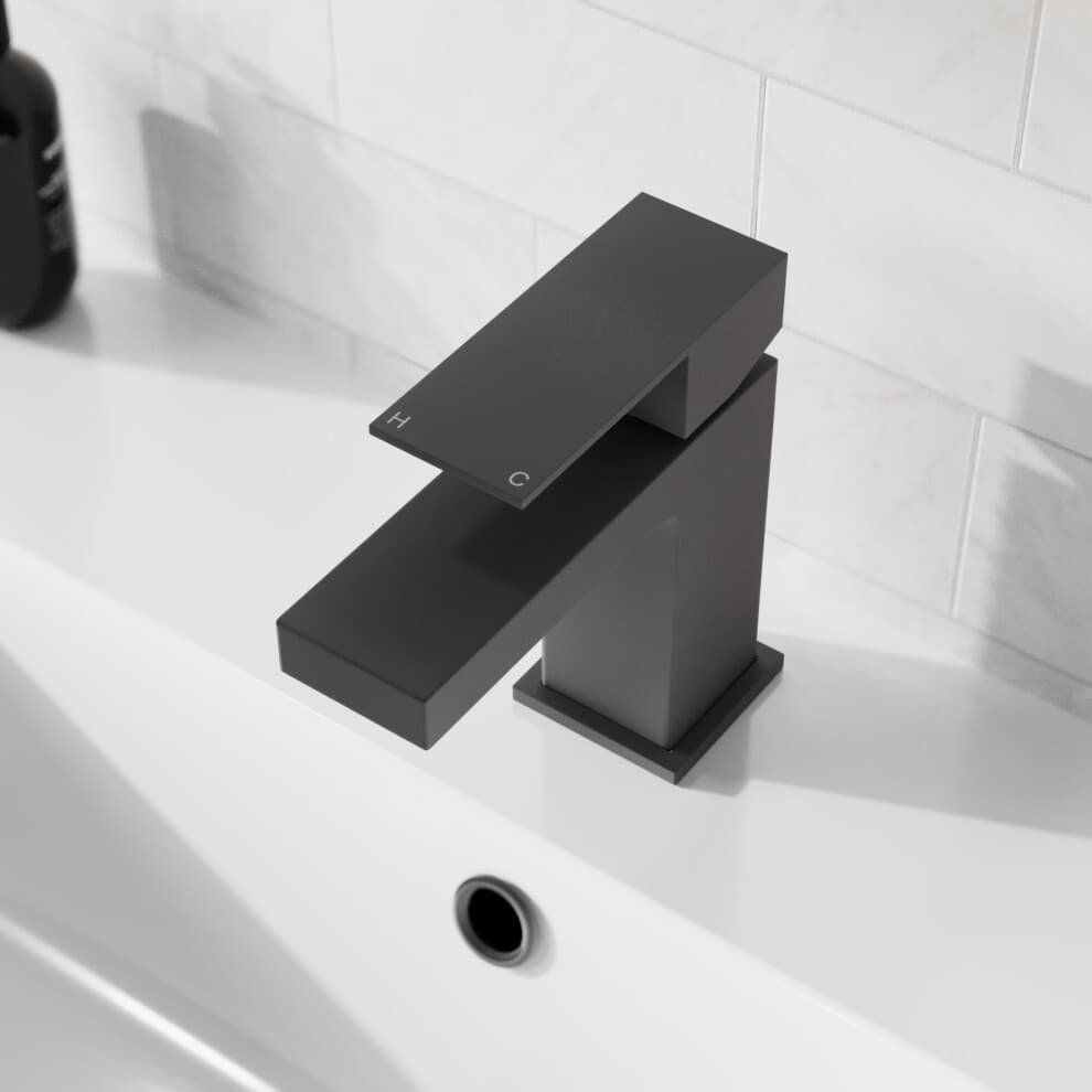 Nes Home Brayton Matte Black Square Basin Mono Mixer Tap with Waste - image 4