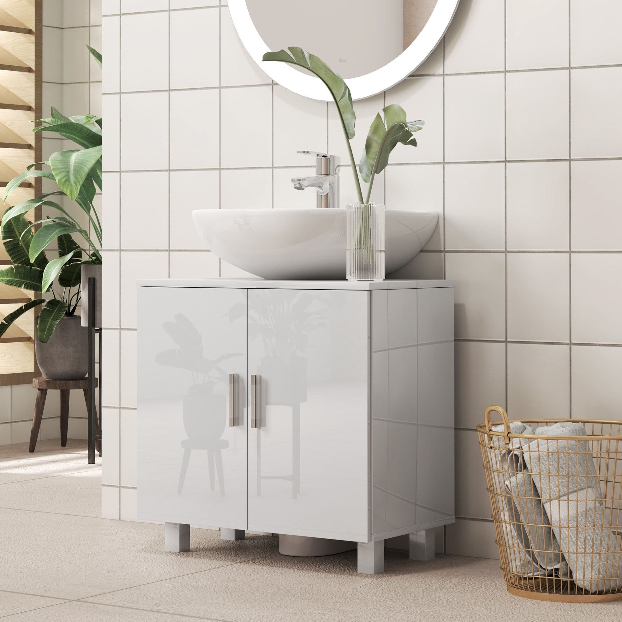 Portland 2 Door White High Gloss Freestanding Bathroom Under-Sink Cabinet - image 2