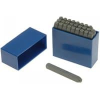 Blue box set of Priory letter punches, 6.0mm size, with a lid and individual metal punches visible.