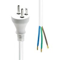 White ProXtend Type K power cord, 2m, with Danish plug and open end wires in blue, green, and brown.