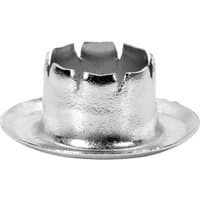 Silver Rapid Eyelets with flared base and serrated edges, designed for secure fastening applications.