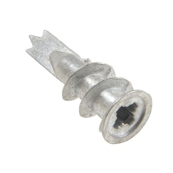 Metal self-drill plasterboard fixing with a silver finish, featuring a spiral design and a flat head, sold in a pack of six by Rawlplug.