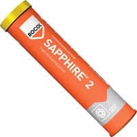 Orange Rocol Sapphire 2 bearing grease tube with yellow cap and white text detailing product features.