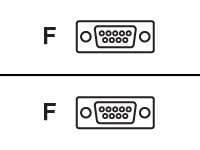 D-Sub 9P socket computer cord illustration, featuring two connectors with nine pins each, labeled 'F', on a plain white background.
