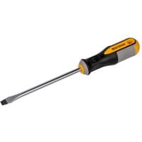 Black and yellow Roughneck screwdriver with flared tip, 8.0 x 150mm, ergonomic handle, and chrome-plated shaft.