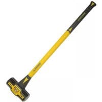 Yellow and black Roughneck sledge hammer with fibreglass handle, 6.4Kg head, and logo on the head.