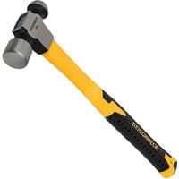 Yellow and black Roughneck ball pein hammer with fibreglass shaft and dual-textured grip handle.
