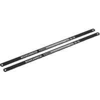 Black Roughneck hacksaw blades with white branding and hole for mounting.