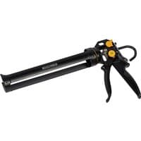 Black Roughneck Vari Flow Heavy Duty Sealant Gun with yellow accents and ergonomic handle.