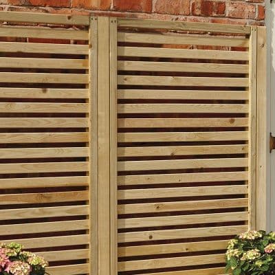 Pack of 4 horizontal slat fence panels made from natural pine wood, featuring evenly spaced slats and a light wood finish, ideal for garden or patio use.