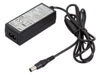 Black Samsung BN44-00394M power adapter with a rectangular body, labeled specifications on top, and a long black cable ending in a cylindrical connector.