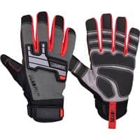 Black and gray Scan Pro Mechanics Gloves with red accents, padded knuckles, and adjustable wrist straps.