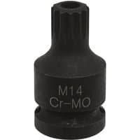 Black Sealey 1/2" drive brake caliper security spline socket bit with M14 Cr-Mo marking and ribbed top.
