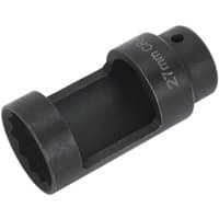 Black Sealey 1/2" drive diesel injector socket with 22mm opening and durable steel construction.