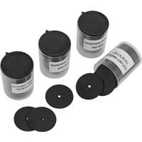 Sealey 138 piece rotary tool cutting disc set with black discs in transparent cylindrical containers.
