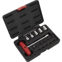 Sealey 18 Piece 3/8" Drive T Handle Socket and Bit Set in black case with red T handle and various sockets.