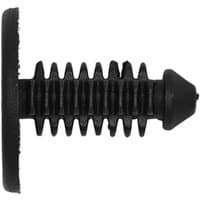 Black Sealey 18mm x 18mm fir tree clip for Peugeot, ribbed stem with flat head and pointed tip.