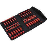 Black and red Sealey 25 Piece Precision Screwdriver Set in an open black case with organized slots.