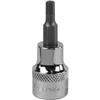 Sealey 3/8" Drive Hexagon Socket Bit, chrome finish with knurled grip and black hexagonal tip.