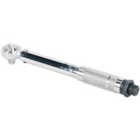 Sealey 3/8" Drive Torque Wrench, silver metal with a knurled handle and adjustable dial, compact and sleek design.