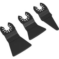 Black Sealey 3-piece oscillating multi-tool scraping blade set with wide, flat edges and universal fit design.