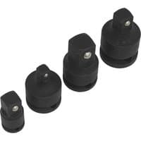 Black Sealey 4 Piece Impact Socket Adaptor Set with varying sizes, square drive ends, and durable construction.