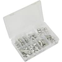 Sealey 52 Piece Copper Lug Terminal Assortment in a clear plastic case with multiple compartments.