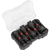 Sealey 6 Piece Impact Grade Nut Driver Set in black with red accents, stored in a clear plastic case.