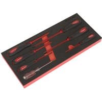 Sealey 7 Piece VDE Insulated Screwdriver Set with red handles in black and red module tray.