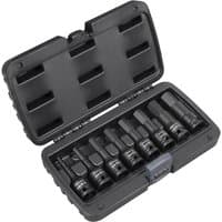 Black Sealey 8-piece impact hexagon socket bit set in a sturdy black plastic case with molded slots for each bit.