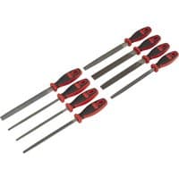Sealey 8 Piece File and Rasp Set with red and black handles, various file shapes and sizes.