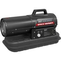 Black Sealey AB350 kerosene and diesel space heater with handle, control panel, and red branding on the side.