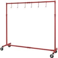 Red Sealey adjustable paint hanger with six hooks and four caster wheels.