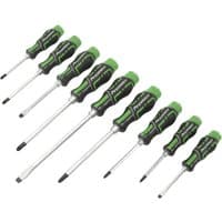 Sealey AK4941HV screwdriver set, 9-piece, hi-vis green handles, chrome shafts, hammer-thru design.
